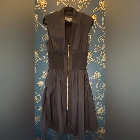 ANTHROPOLOGIE black TOMMIE Zip-Front Midi Dress MEDIUM sleeveless COTTON - Picture 3 of 13